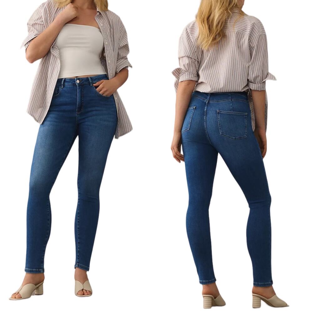 Pilcro Curvy High Rise Script Skinny Blue Jeans Everyday Comfortable Fit Size 31